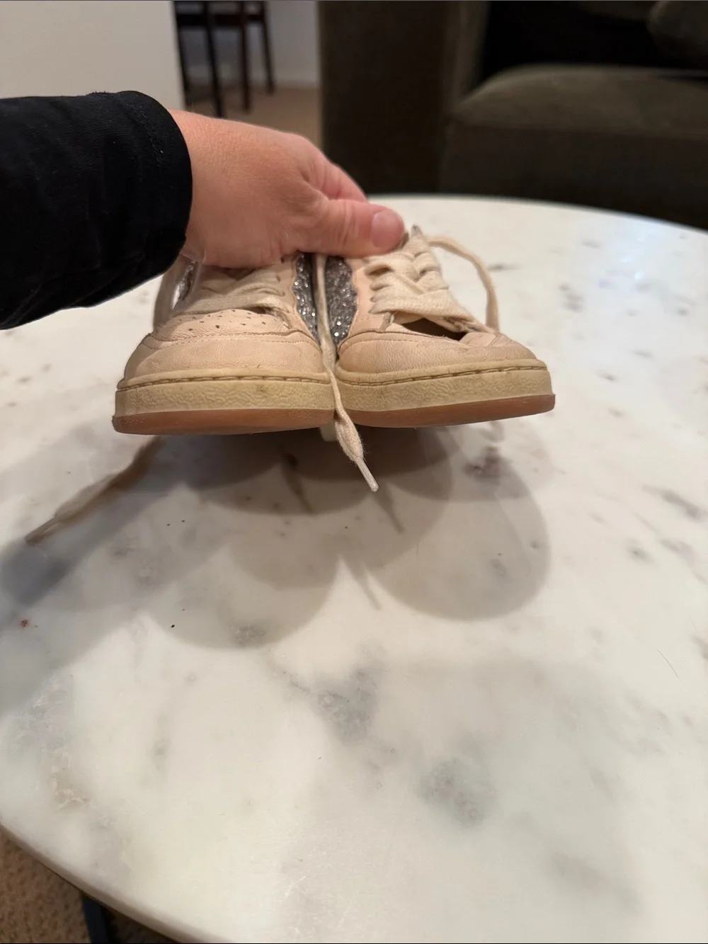 Golden Goose Kids Beige and Silver Glitter-Trim Sneakers